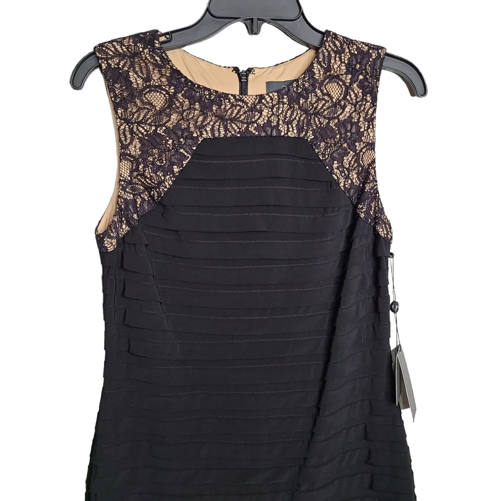 Adrianna Papell Black Straight Sleeveless Lace Dress NWT Size 6